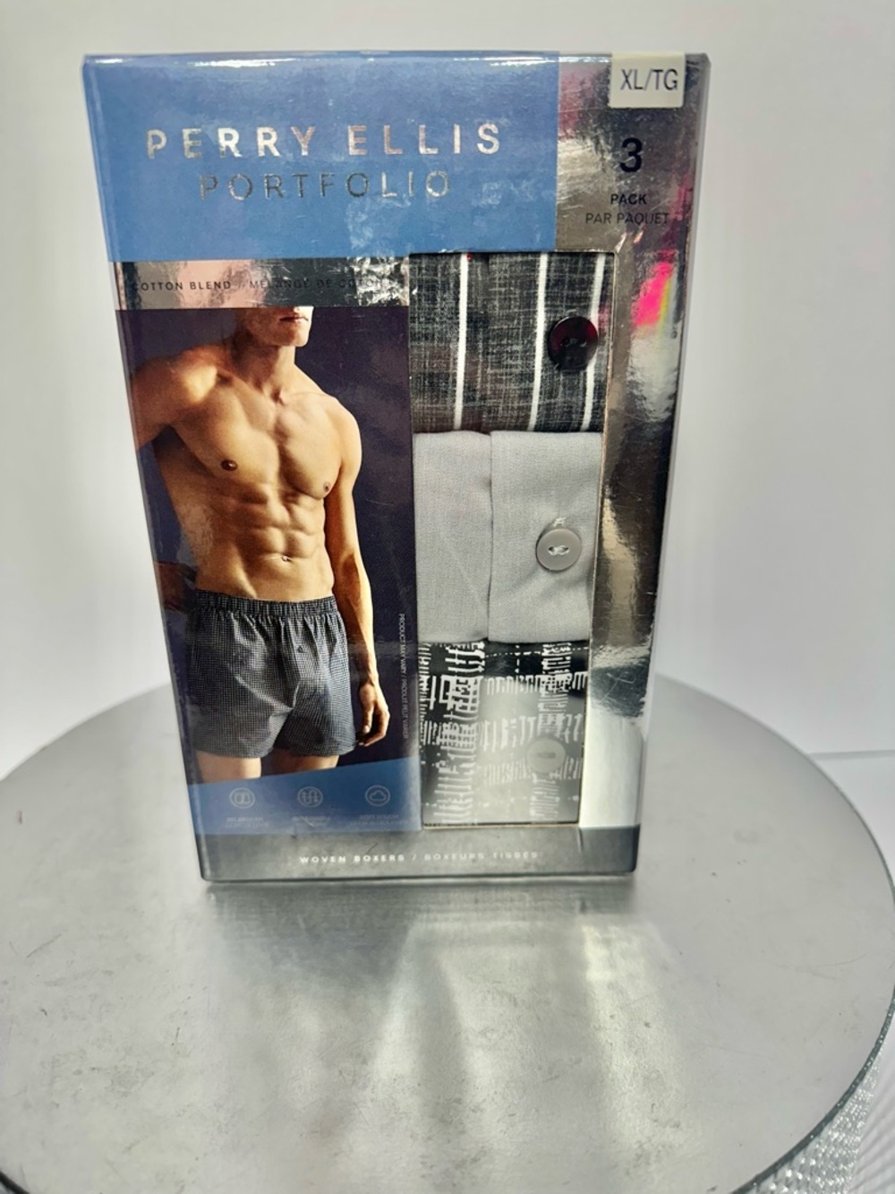 Perry Ellis 3-Pack Men's Woven Boxers in Gray and Black Patterns New size XL